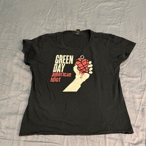 Anvil Black Graphic Tee with Red and White Design